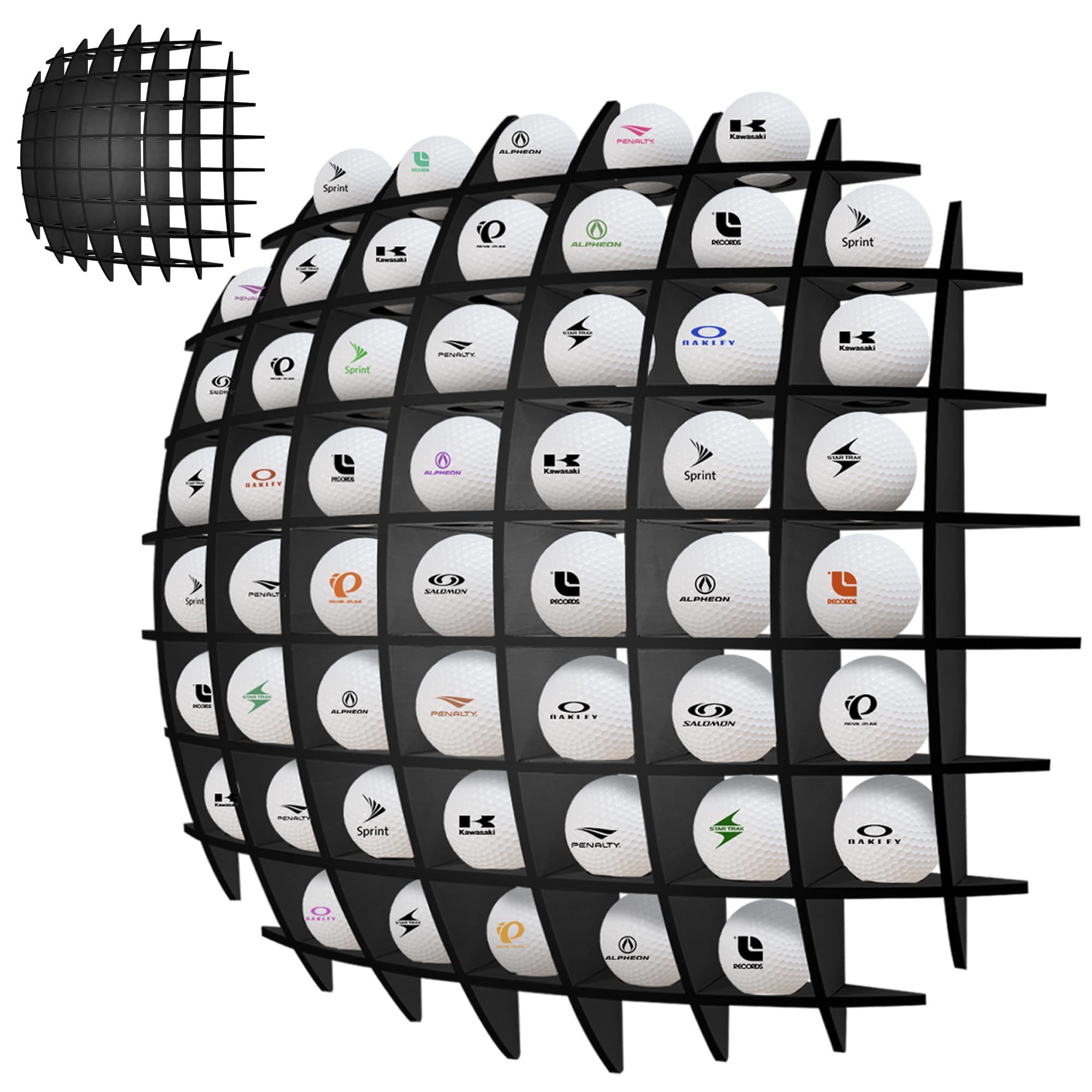 Golf Ball Display up to 52Pcs Golf Ball Holder Wall Mounted Golf Ball Rack for Golf Lovers (Black)