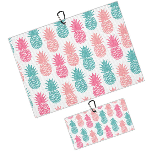 BEITUOLA Pineapple Golf Towel 2 Packs Cute Golf Towels for Golf Bags Men Women Hawaiian Fruits Microfiber Waffle Golf Towel with Clip Funny Golf Gift Accessories
