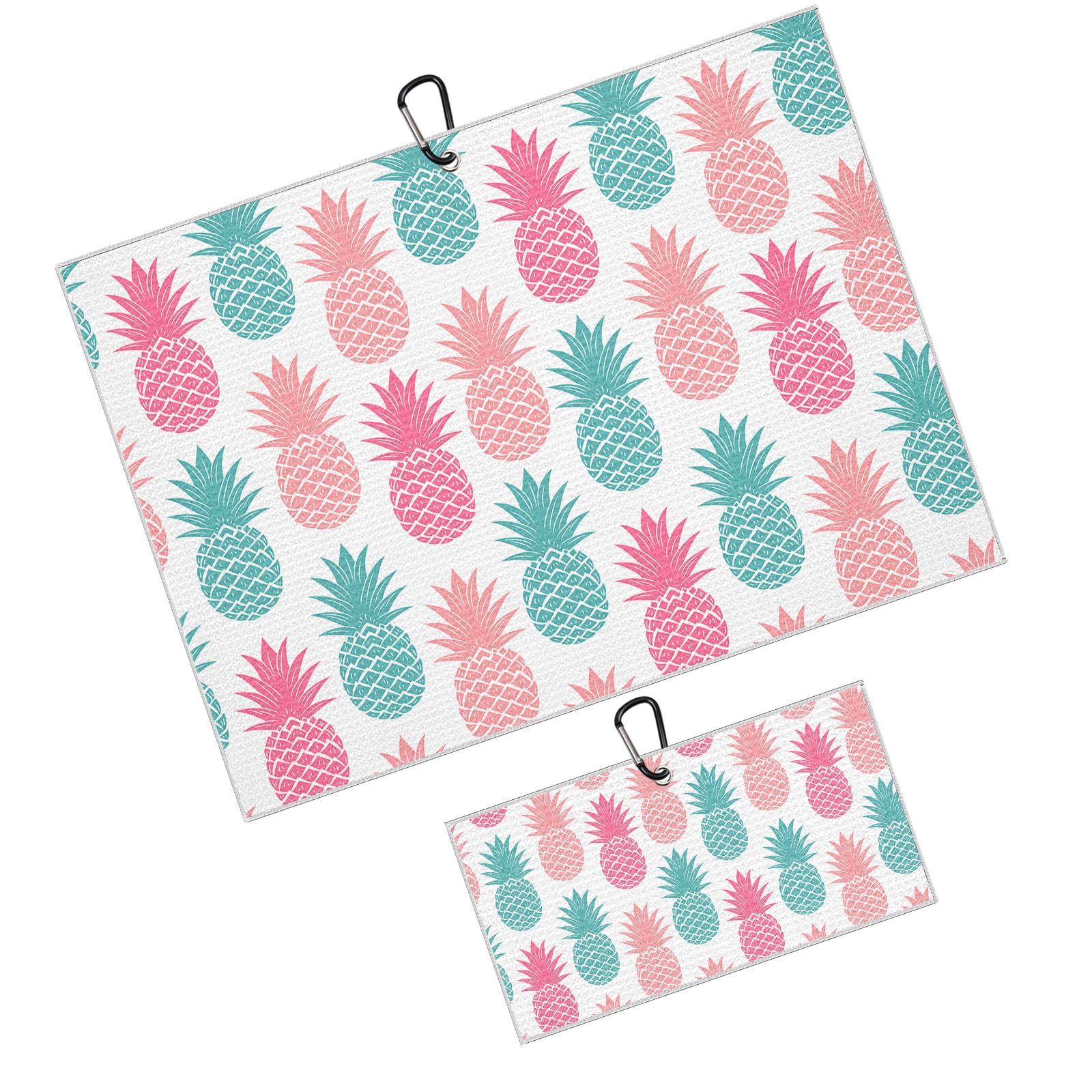 BEITUOLA Pineapple Golf Towel 2 Packs Cute Golf Towels for Golf Bags Men Women Hawaiian Fruits Microfiber Waffle Golf Towel with Clip Funny Golf Gift Accessories