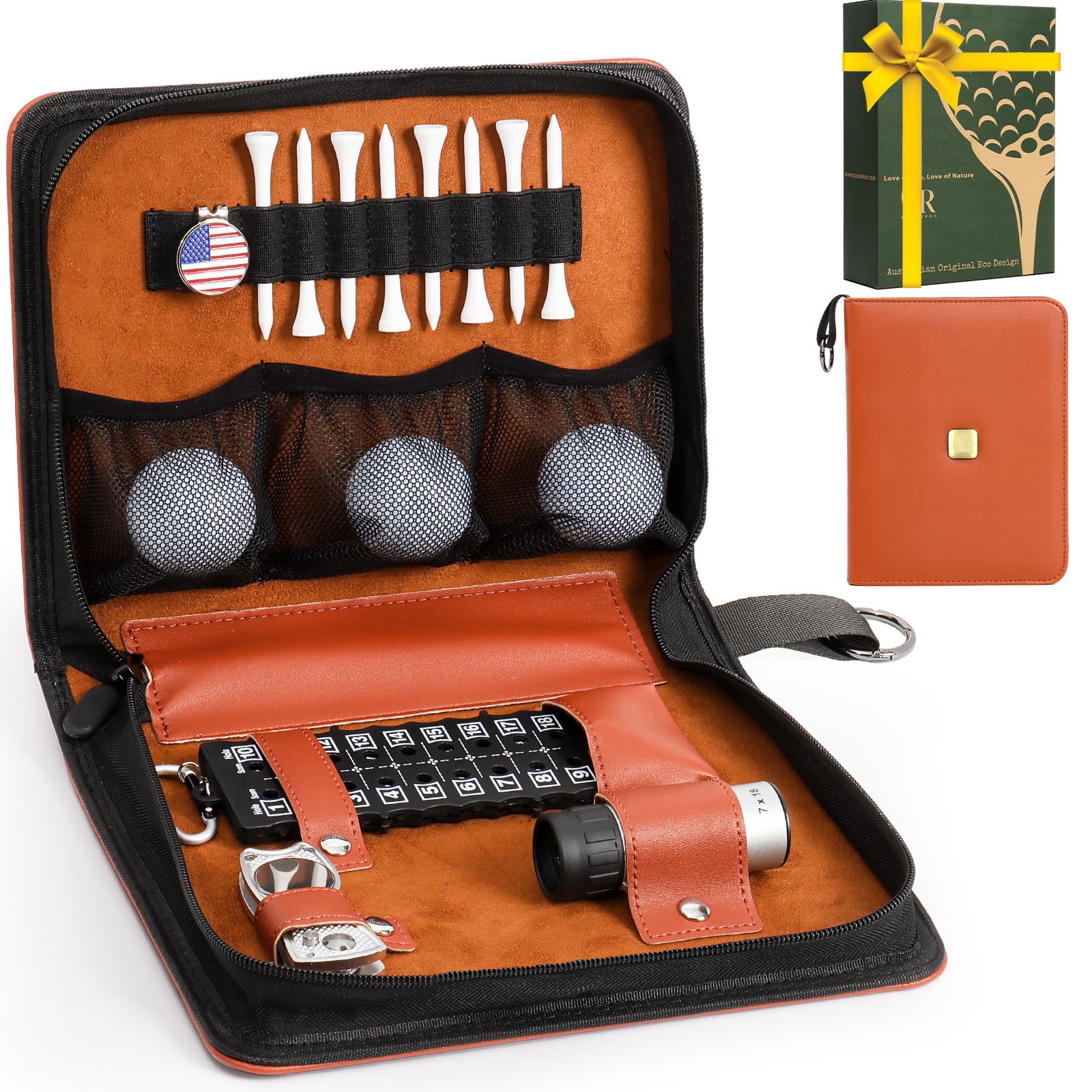 Golf Fathers Day Dad Gifts for Men from Daughter Son Wife - Golf Accessories Set includes Golf Balls Golf Tees Golf Divot Tool Rangefinder Golf Scorer Ball Marker & Hat Clip in Hi-End Case