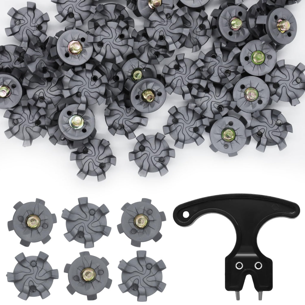 51 Pcs Golf Shoe Spikes Replacements Set - 50 Golf Shoe Cleats with 1 Black Golf Cleats Spanner Thread Screw 6 mm Dia Golf Spike Replacement Tool for Golf Player Golf Lover