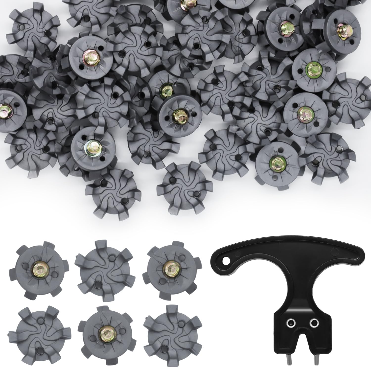 51 Pcs Golf Shoe Spikes Replacements Set - 50 Golf Shoe Cleats with 1 Black Golf Cleats Spanner Thread Screw 6 mm Dia Golf Spike Replacement Tool for Golf Player Golf Lover